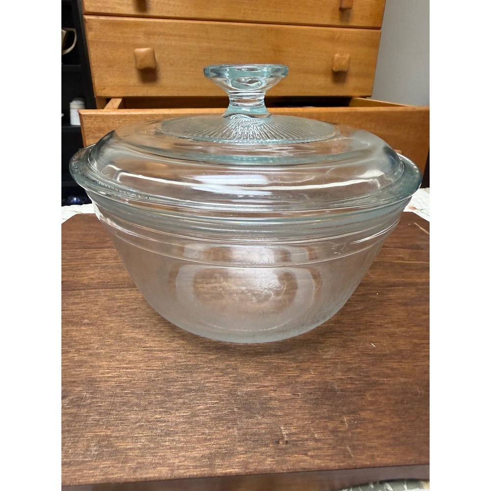 Anchor Hocking Glass Mixing Bowl with‎ Lid 1.5 Qt Ovenware Clear Ribbed Vintage